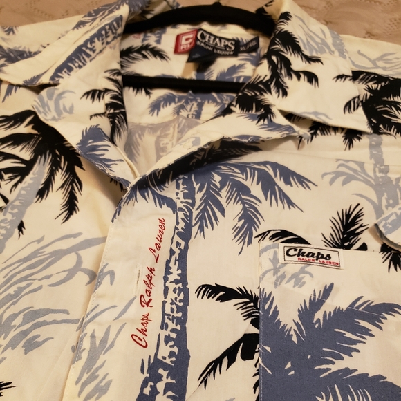 Chaps Ralph Lauren Men Tropical Hawaiian Button Shirt Palm Trees, sz XL - Picture 7 of 7